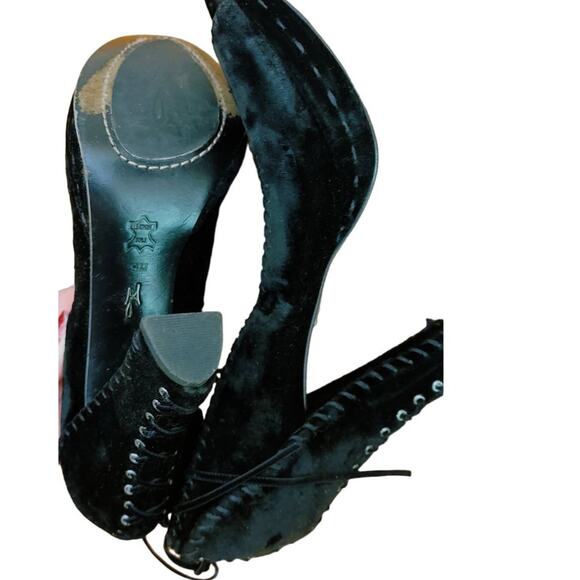 J Vincent Leather Suede Shoes Lace Up Back Peep Toe Black 8.5 - Picture 3 of 4